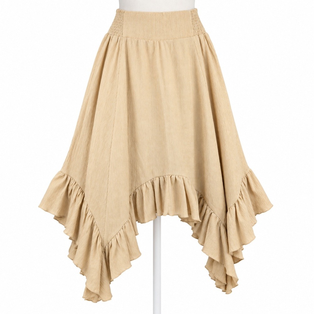 Boho Handkerchief Hem Maxi Skirt Size M Tan Fairy Grunge Festival Elastic Waist